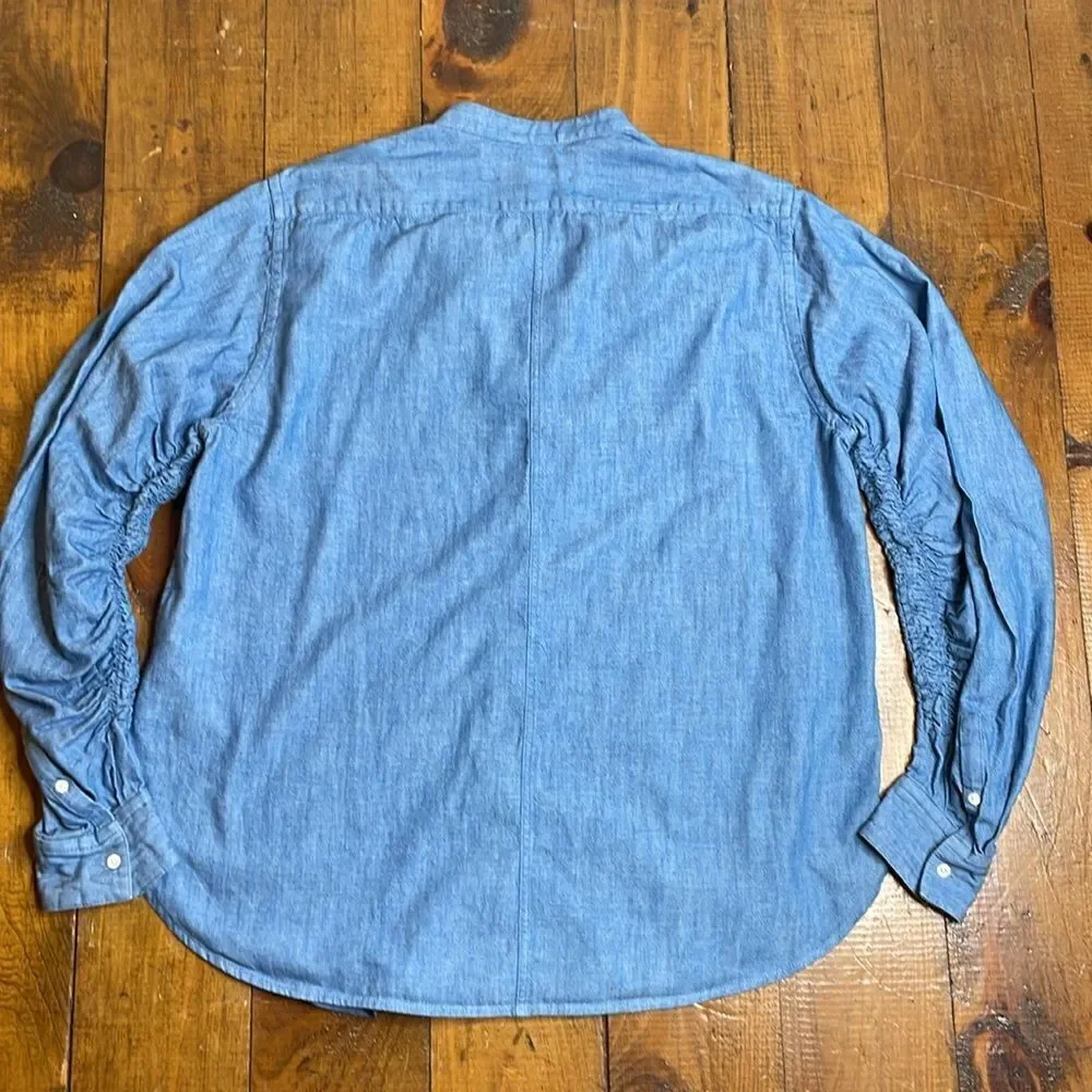 3.1 Phillip Lim Ruched Long Sleeve Denim Chambray Button Down Shirt Size 8